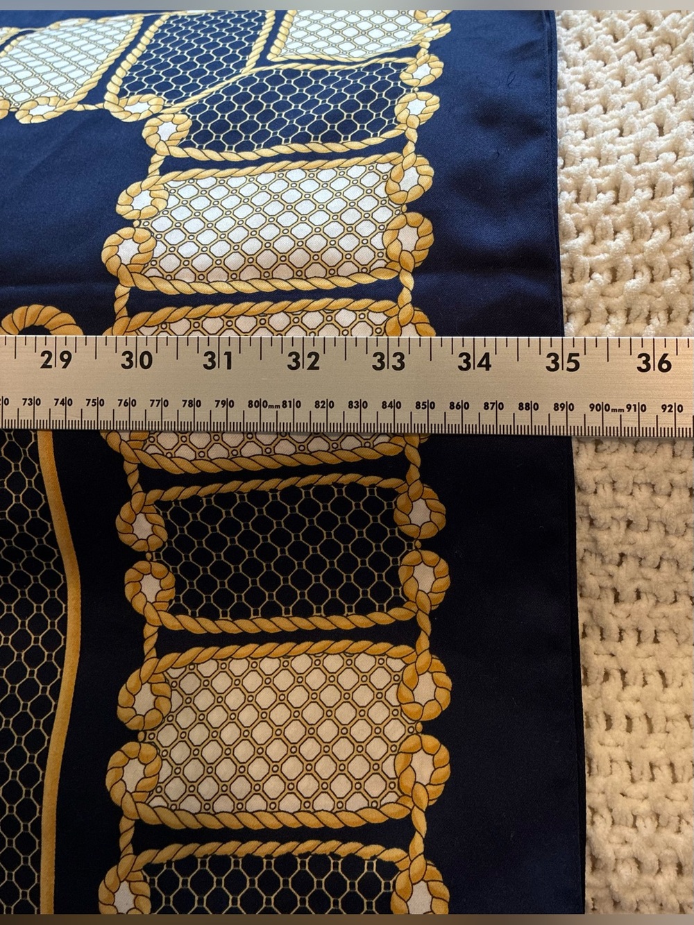 Art of the Scarf Navy, White & Gold Nautical-Inspired Pattern Scarf; Size 35x35 - Picture 7 of 9